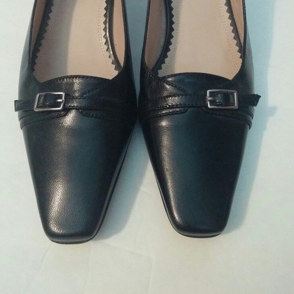 NATURALIZER SHOES KITTEN HEELS SLINGBACK PUMPS LEATHER BLACK SQUARE TOE SIZE 6 - Picture 4 of 10